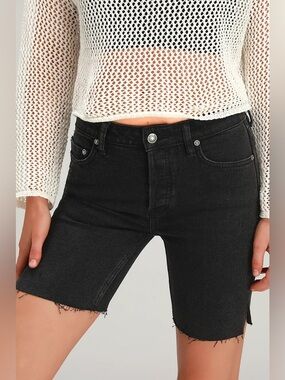 Free People We The Free Black Raw-Hem Bermuda Shorts